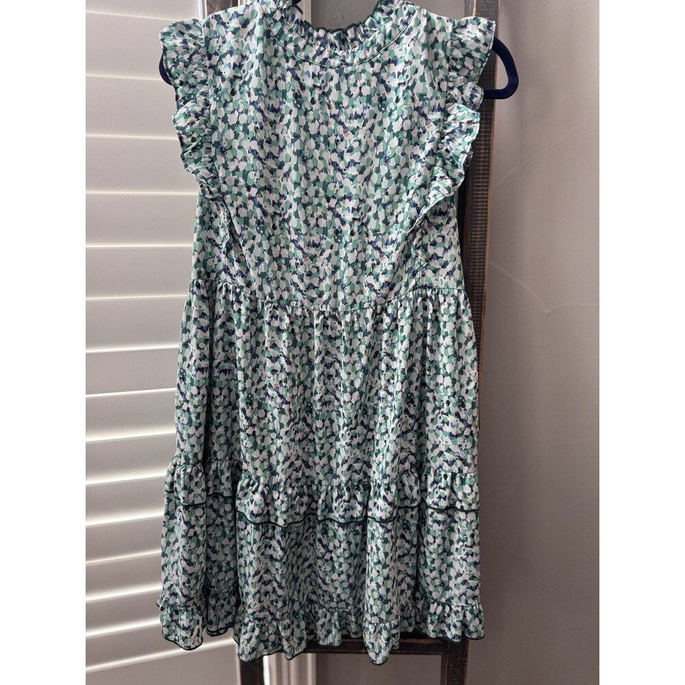 Jodifl Green Printed Ruffle Mock Neck Tiered Cottage Mini Dress Small